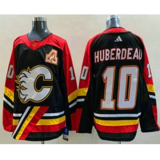 Men's Calgary Flames #10 Jonathan Huberdeau Black 2022 Reverse Retro Stitched Jersey - Ujersey