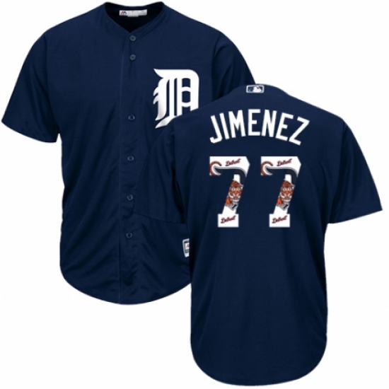Men's Majestic Detroit Tigers #77 Joe Jimenez Authentic Navy Blue Team Logo Fashion Cool Base MLB Jersey - Ujersey