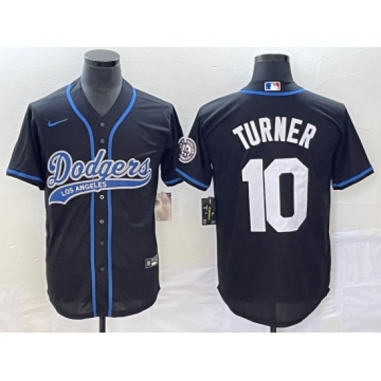 Men's Los Angeles Dodgers #10 Justin Turner Black Cool Base Stitched Baseball Jersey - Ujersey