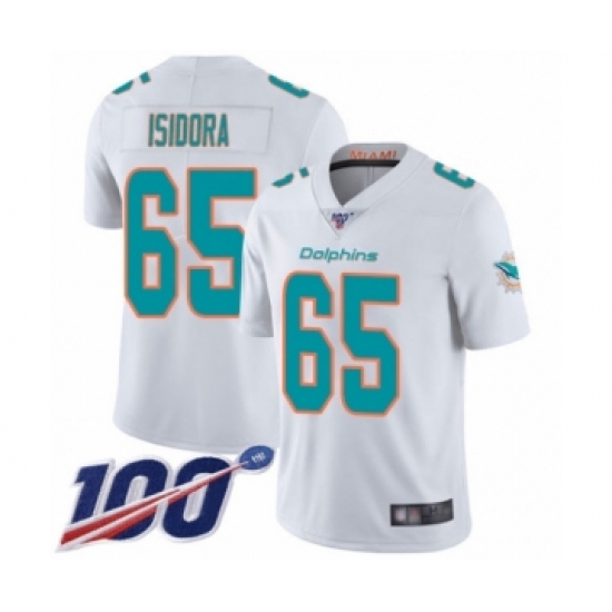 Youth Miami Dolphins #65 Danny Isidora White Vapor Untouchable Limited Player 100th Season Football Jersey - Ujersey