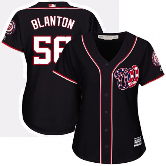 Women's Majestic Washington Nationals #56 Joe Blanton Replica Navy Blue Alternate 2 Cool Base MLB Jersey - Ujersey