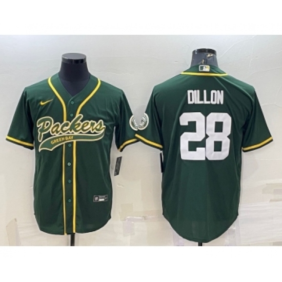 Men's Green Bay Packers #28 AJ Dillon Green With Patch Cool Base Stitched Baseball Jersey - Ujersey