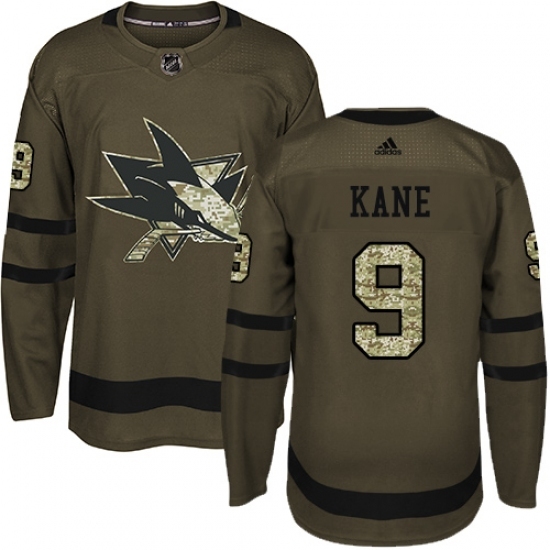Men's Adidas San Jose Sharks #9 Evander Kane Authentic Green Salute to Service NHL Jersey - Ujersey