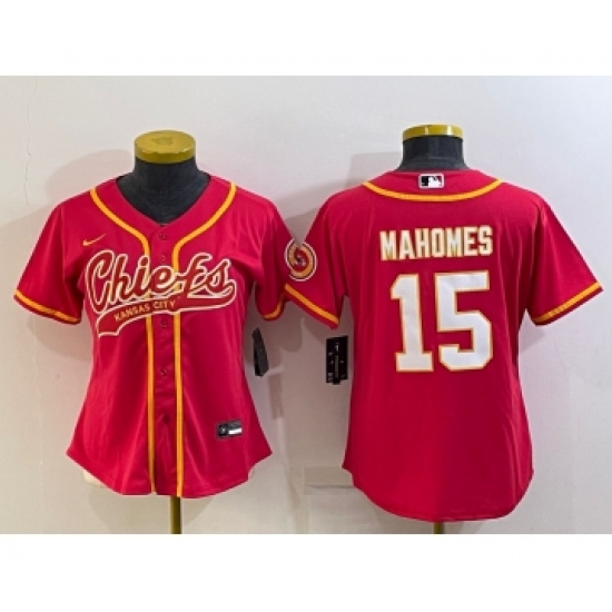 Women's Kansas City Chiefs #15 Patrick Mahomes Red With Patch Cool Base Stitched Baseball Jersey - Ujersey