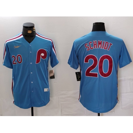 Men's Philadelphia Phillies #20 Mike Schmidt Number Light Blue Cooperstown Cool Base Jersey - Ujersey
