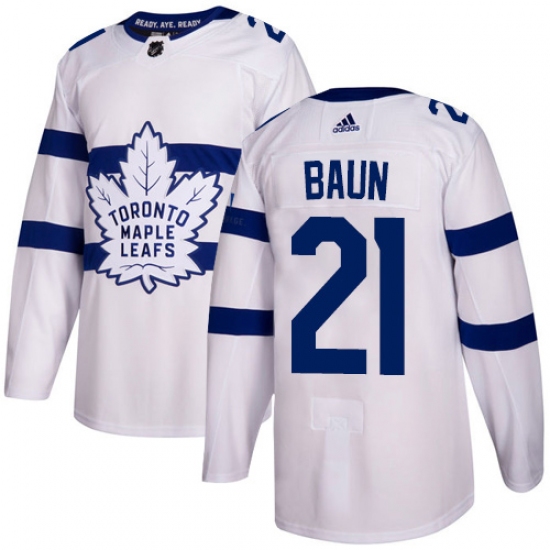 Youth Adidas Toronto Maple Leafs #21 Bobby Baun Authentic White 2018 Stadium Series NHL Jersey - Ujersey
