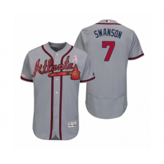 Men's Dansby Swanson Atlanta Braves #7 Gray 2019 Mothers Day Flex Base Authentic Jersey - Ujersey