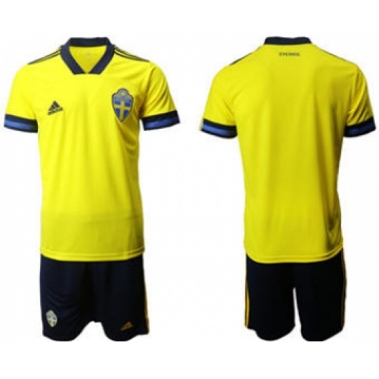 Men's Sweden Custom Euro 2021 Soccer Jersey and Shorts - Ujersey