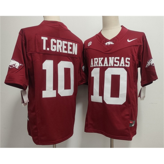 Men's Arkansas Razorbacks #10 TAYLEN GREEN Red 2025 F.U.S.E. Vapor Limited Stitched Football Jersey - Ujersey