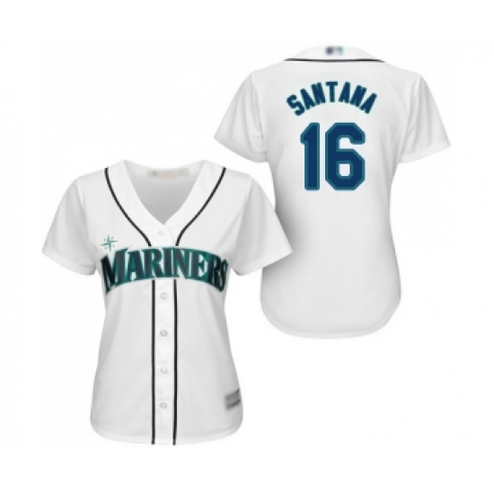 Women's Seattle Mariners #16 Domingo Santana Replica White Home Cool Base Baseball Jersey - Ujersey