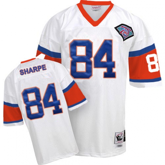 Mitchell And Ness Denver Broncos #84 Shannon Sharpe White With 75 Anniversary Patch Authentic Throwback NFL Jersey - Ujersey
