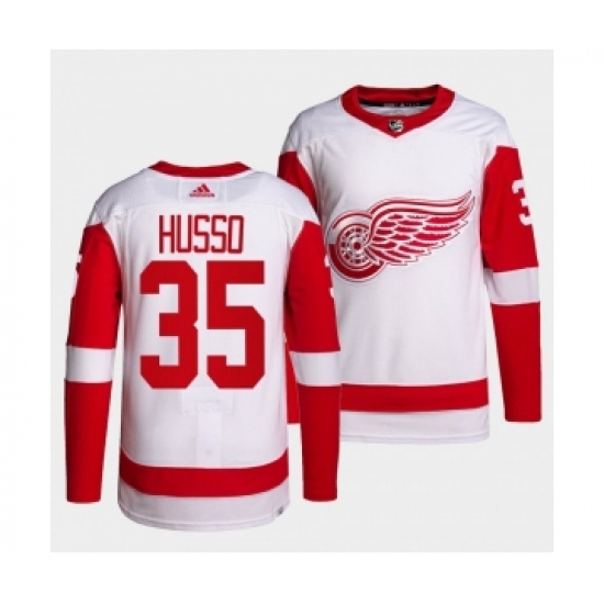 Men's Detroit Red Wings Authentic Primegreen #35 Ville Husso White Away Jersey