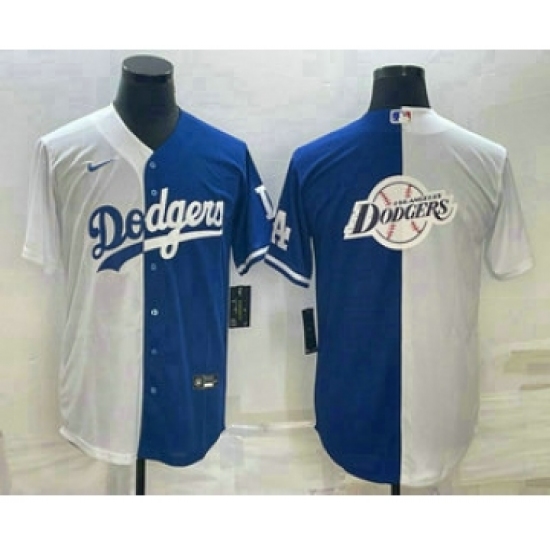 Men's Los Angeles Dodgers White Blue Split Team Big Logo Cool Base Stitched Baseball Jerseys - Ujersey