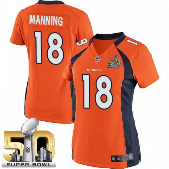 Women's Nike Denver Broncos #18 Peyton Manning Elite Orange Team Color Super Bowl 50 Bound NFL Jersey - Ujersey