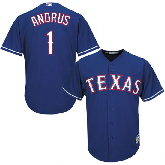 Men's Majestic Texas Rangers #1 Elvis Andrus Replica Royal Blue Alternate 2 Cool Base MLB Jersey - Ujersey