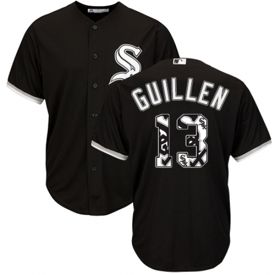 Men's Majestic Chicago White Sox #13 Ozzie Guillen Authentic Black Team Logo Fashion Cool Base MLB Jersey - Ujersey