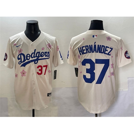 Men's Los Angeles Dodgers #37 Teoscar Hernández Cream 2025 Tokyo Series Limited Stitched Baseball Jersey - Ujersey