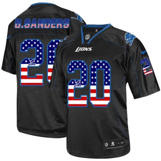 Men's Nike Detroit Lions #20 Barry Sanders Elite Black USA Flag Fashion NFL Jersey - Ujersey