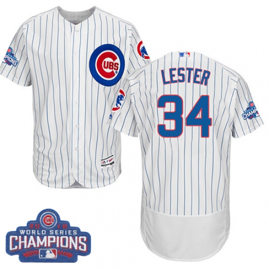 Men's Majestic Chicago Cubs #34 Jon Lester White 2016 World Series Champions Flexbase Authentic Collection MLB Jersey - Ujersey