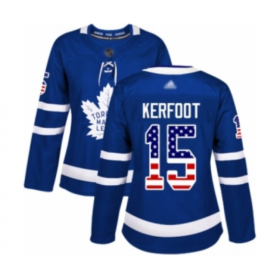 Women's Toronto Maple Leafs #15 Alexander Kerfoot Authentic Royal Blue USA Flag Fashion Hockey Jersey - Ujersey