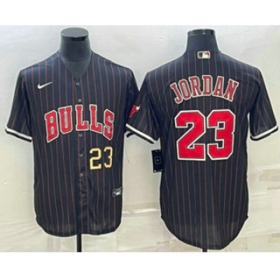 Men's Chicago Bulls #23 Michael Jordan Number Black With Cool Base Stitched Baseball Jerseys - Ujersey