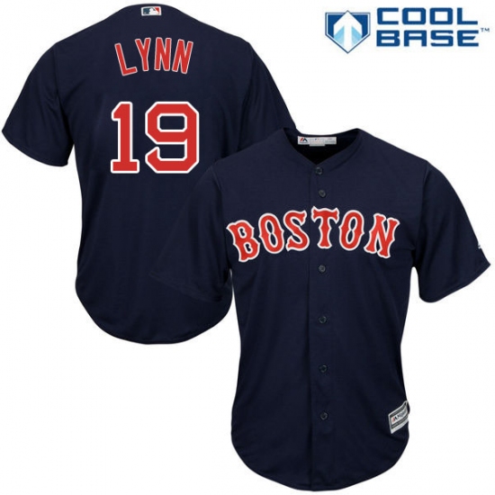 Youth Majestic Boston Red Sox #19 Fred Lynn Replica Navy Blue Alternate Road Cool Base MLB Jersey - Ujersey
