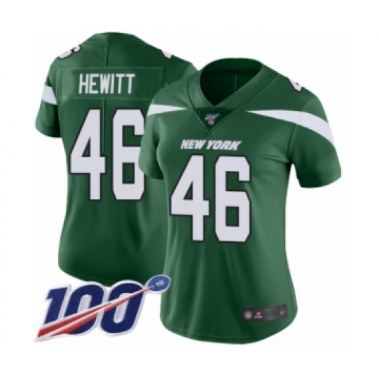 Women's New York Jets #46 Neville Hewitt Green Team Color Vapor Untouchable Limited Player 100th Season Football Jersey - Ujersey