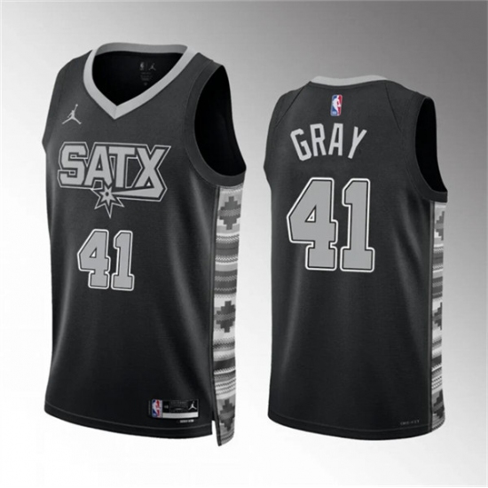 Men's San Antonio Spurs #41 Raiquan Gray Black Statement Edition Stitched Basketball Jersey - Ujersey