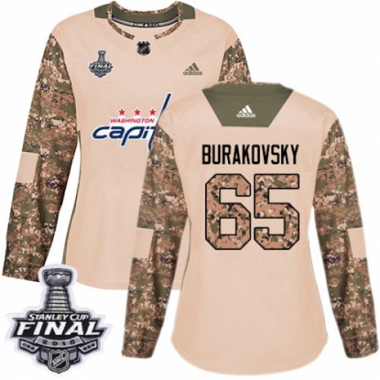 Women's Adidas Washington Capitals #65 Andre Burakovsky Authentic Camo Veterans Day Practice 2018 Stanley Cup Final NHL Jersey - Ujersey
