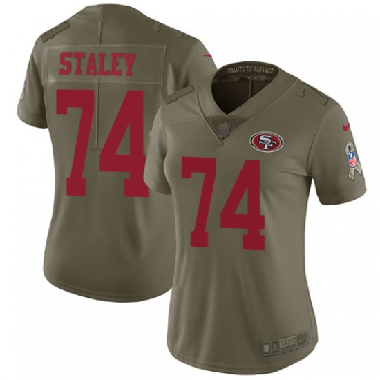 Women's Nike San Francisco 49ers #74 Joe Staley Limited Olive 2017 Salute to Service NFL Jersey - Ujersey