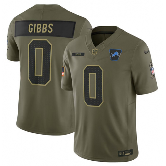 Men's Detroit Lions #0 Jahmyr Gibbs Olive 2025 Salute to Service Limited Football Stitched Jersey - Ujersey