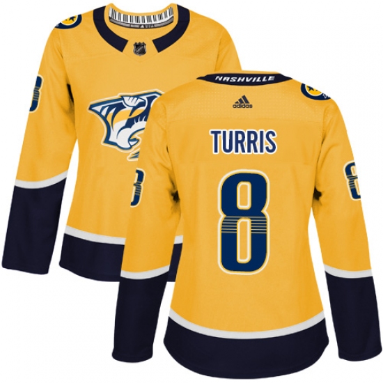 Women's Adidas Nashville Predators #8 Kyle Turris Authentic Gold Home NHL Jersey - Ujersey