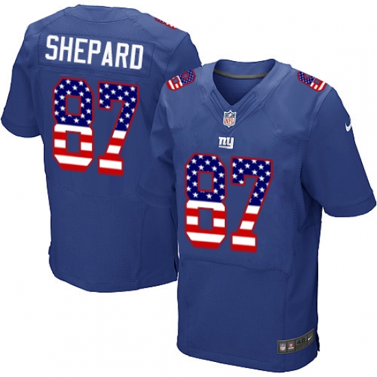 Men's Nike New York Giants #87 Sterling Shepard Elite Royal Blue Home USA Flag Fashion NFL Jersey - ujerseystore