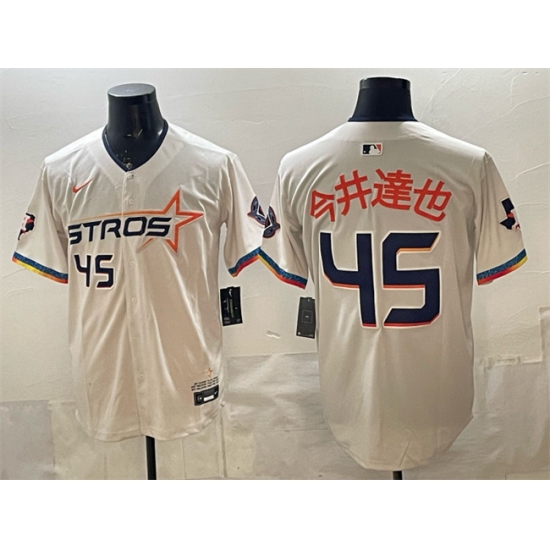 Men's Houston Astros #45 今井達也 Cream 2025 City Connect With Texas Limited Stitched Baseball Jersey - Ujersey