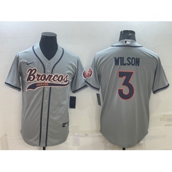 Men's Denver Broncos #3 Russell Wilson Gray With Patch Cool Base Stitched Baseball Jersey - Ujersey