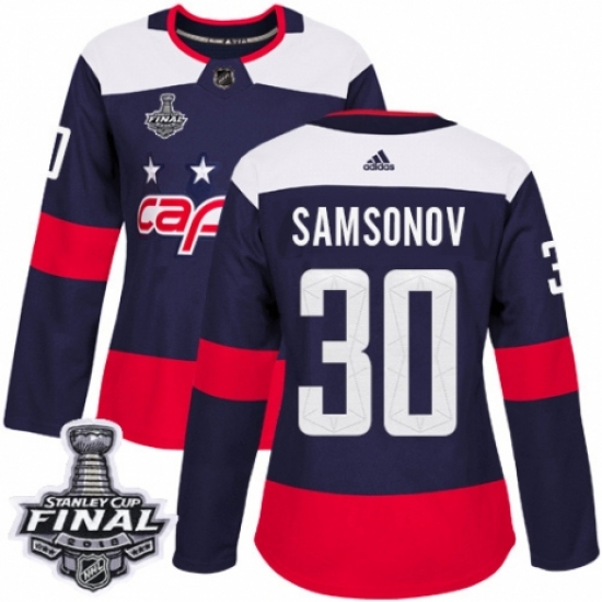 Women's Adidas Washington Capitals #30 Ilya Samsonov Authentic Navy Blue 2018 Stadium Series 2018 Stanley Cup Final NHL Jersey - Ujersey