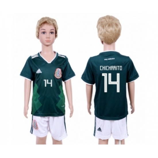 Mexico #14 Chicharito Home Kid Soccer Country Jersey