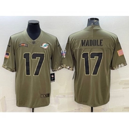 Men's Miami Dolphins #17 Jaylen Waddle 2022 Olive Salute To Service Limited Stitched Baseball Jersey - Ujersey