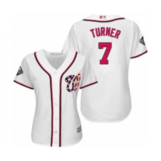 Women's Washington Nationals #7 Trea Turner Authentic White Home Cool Base 2019 World Series Bound Baseball Jersey - Ujersey