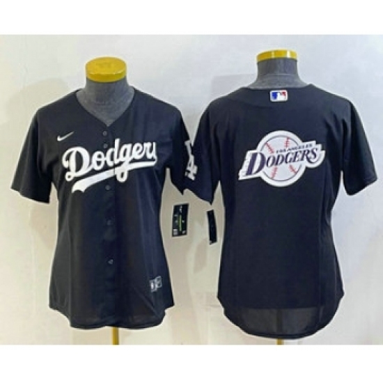 Women's Los Angeles Dodgers Big Logo Black MLB Cool Base Nike Jersey - Ujersey