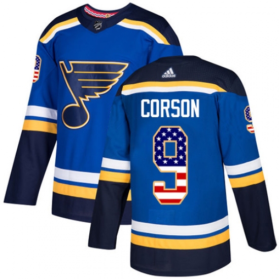 Men's Adidas St. Louis Blues #9 Shayne Corson Authentic Blue USA Flag Fashion NHL Jersey - Ujersey