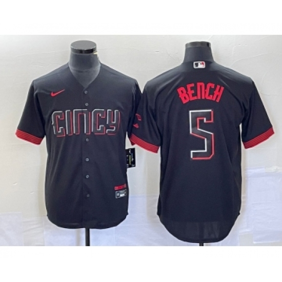 Men's Nike Cincinnati Reds #5 Johnny Bench Black 2023 City Connect Cool Base Stitched Baseball Jersey - Ujersey
