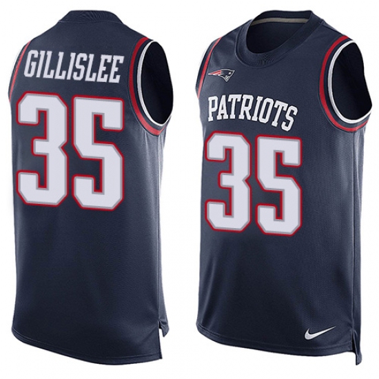 Men's Nike New England Patriots #35 Mike Gillislee Limited Navy Blue Player Name & Number Tank Top NFL Jersey - Ujersey