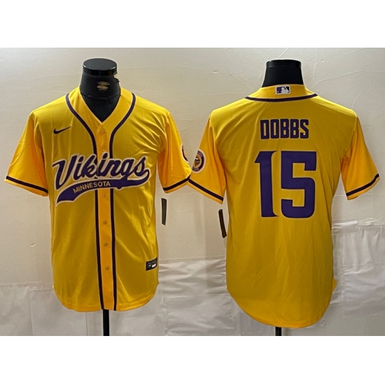 Men's Minnesota Vikings #15 Josh Dobbs Yellow With Cool Base Stitched Baseball Jersey - Ujersey