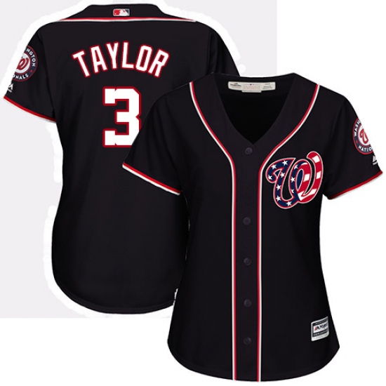 Women's Majestic Washington Nationals #3 Michael Taylor Authentic Navy Blue Alternate 2 Cool Base MLB Jersey - Ujersey