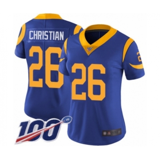 Women's Los Angeles Rams #26 Marqui Christian Royal Blue Alternate Vapor Untouchable Limited Player 100th Season Football Jersey - Ujersey