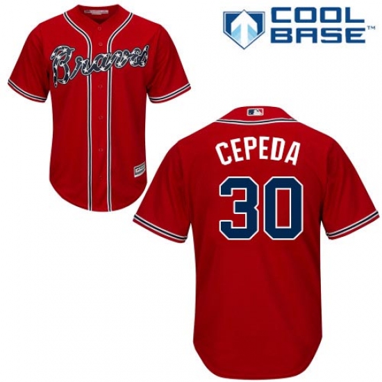 Youth Majestic Atlanta Braves #30 Orlando Cepeda Replica Red Alternate Cool Base MLB Jersey - Ujersey