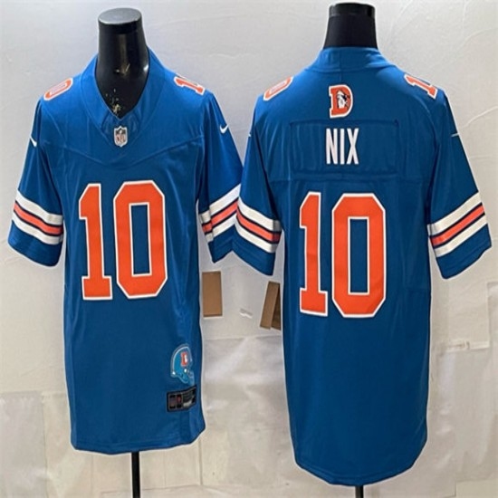 Men's Denver Broncos #10 Bo Nix Blue F.U.S.E. With Throwback Vapor Limited Football Stitched Jersey - Ujersey