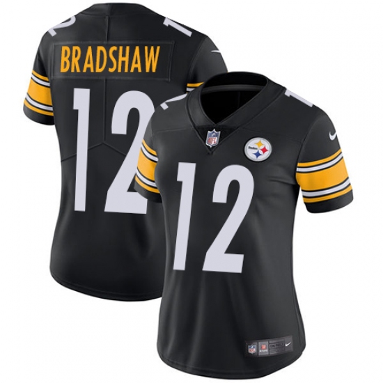 Women's Nike Pittsburgh Steelers #12 Terry Bradshaw Black Team Color Vapor Untouchable Limited Player NFL Jersey - Ujersey