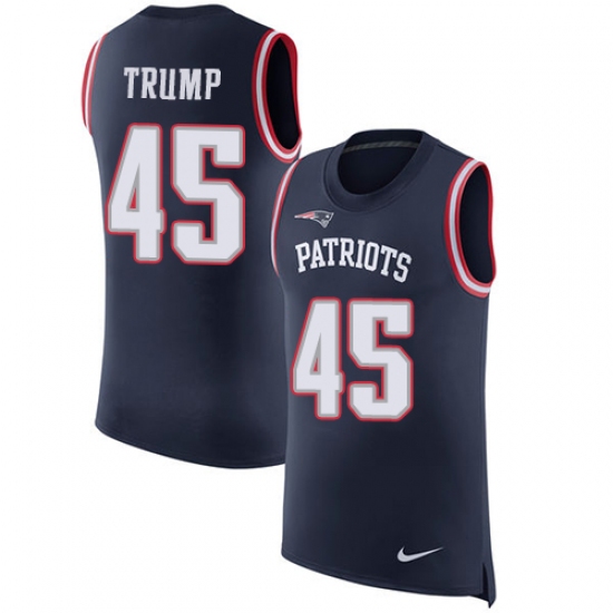 Men's Nike New England Patriots #45 Donald Trump Limited Navy Blue Rush Player Name & Number Tank Top NFL Jersey - Ujersey